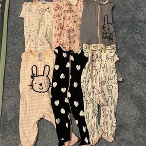 6 girls 0-3 month footed sleepers